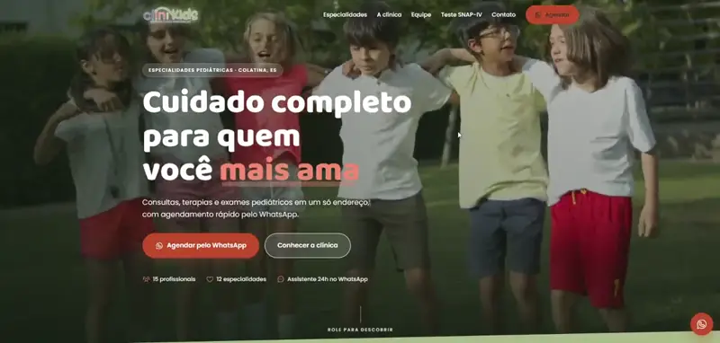 Página inicial: Landing page para clínica pediátrica